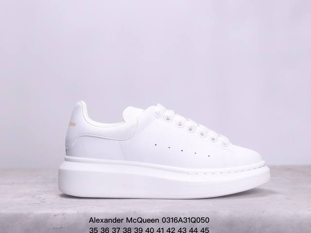 公司级意大利高奢品牌alexander Mcqueen亚历山大 麦昆 Sole Leather Sneakers低帮时装厚底休闲运动小白鞋 尺码:35-45 X