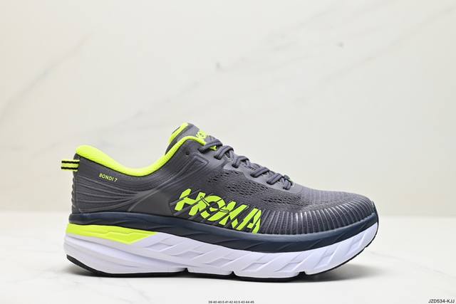 公司级hoka One W Bondi 7 余文乐同款 机能缓震跑鞋 1110518 #美国新兴跑鞋品牌，鞋面部分采用工程网眼面料，可以确保必要的透气性能。而为