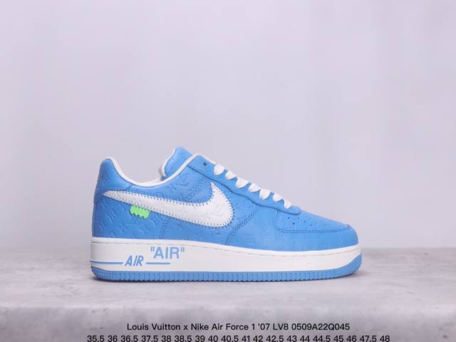 公司级！Louis Vuitton X Nike Air Force 1 '07 Lv8 耐克 X Lv 空军一号 低帮 Lv印花蓝牛仔 采用了整体外观的工具灰