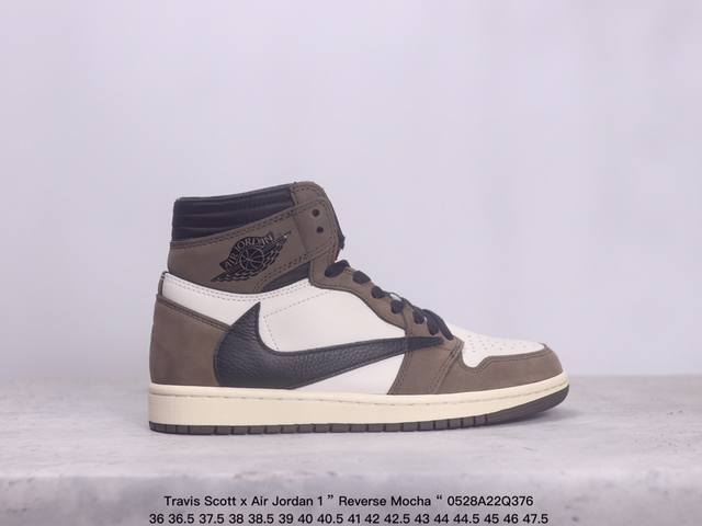 公司级aj1倒勾travis Scott X Air Jordan 1 ” Reverse Mocha “ Aj1乔1 Ts 闪电 联名倒钩 低帮文化篮球鞋 完