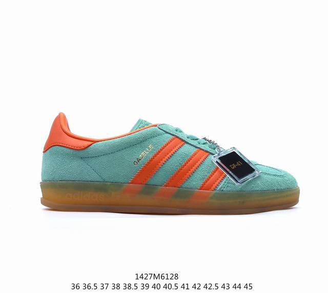 阿迪达斯 Adidas Originals Gazelle Indoor 复古三叶草防滑透明橡胶板鞋经典运动鞋 这款经典鞋,忠于原版设计,缀撞色三条纹和鞋跟饰片