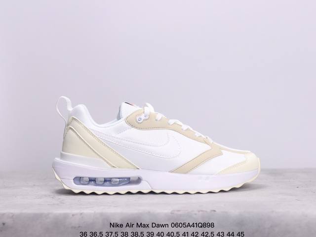 公司级耐克nk Air Max Dawn 黎明系列低帮气垫百搭休闲运动慢跑鞋 采用柔软翻毛皮和透气梭织材料打造利落鞋面 中底和鞋跟融入现代感线条设计 兼具复古风