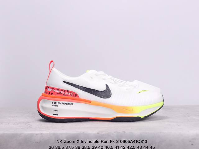 公司级nk Zoom X Invincible Run Fk 3 全新配色 马拉松机能风格运动鞋 鞋款搭载柔软泡绵，在运动中为你塑就缓震脚感。设计灵感源自日常跑