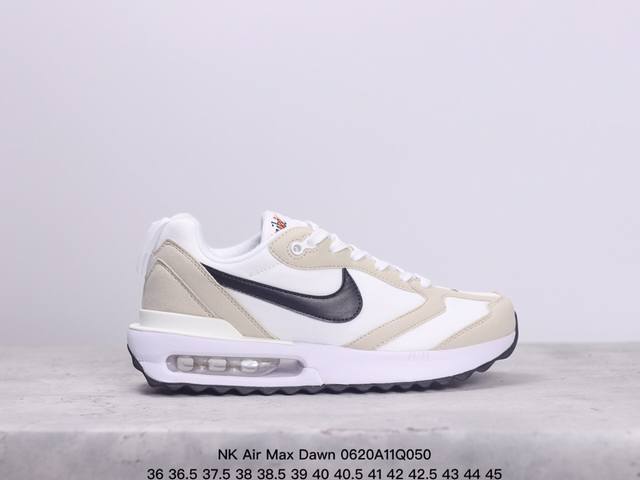 真标耐克nk Air Max Dawn 黎明系列低帮气垫百搭休闲运动慢跑鞋 采用柔软翻毛皮和透气梭织材料打造利落鞋面 中底和鞋跟融入现代感线条设计 兼具复古风格