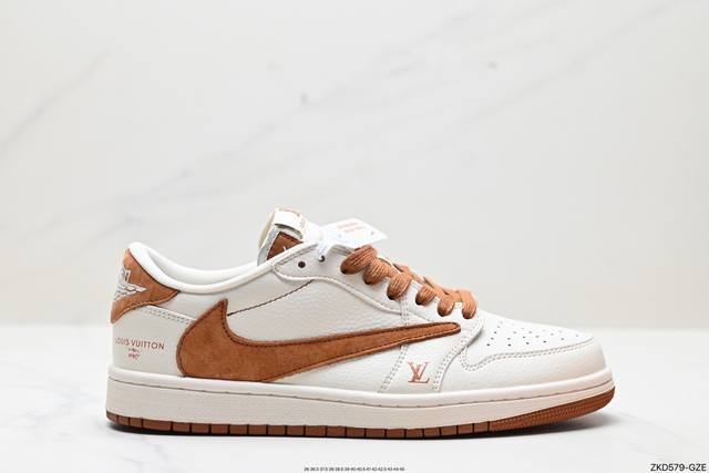 公司级aj1倒勾travis Scott X Air Jordan 1 ” Reverse Mocha “ Aj1乔1 Ts 闪电 联名倒钩 低帮文化篮球鞋 完