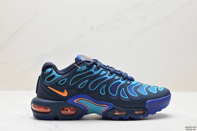 公司级耐克nike Air Maxplus Drift休闲气垫缓震跑步运动鞋 造型超讨喜！鞋面以帆布和织物材质包裹，保证了轻薄透气，更适合夏季穿着。鞋侧 鱼骨