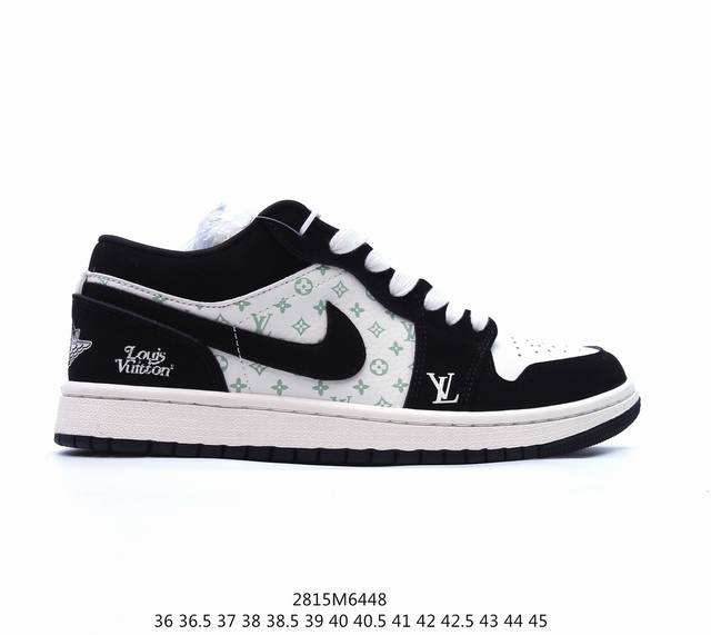 公司级 Nike Jordan Air Jordan 1“Lv联名 黑白熊猫” 高端定制 低帮 复古 减震 防滑 耐磨 篮球鞋 定制鞋盒 大厂纯原品质出货 超高