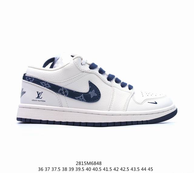 Air Jordan 1 Low Aj1 乔1 Lv联名-米白蓝勾 高端定制低帮文化休闲板鞋 Wg8850-005 #定制鞋盒 大厂纯原品质出货 超高清洁度 皮