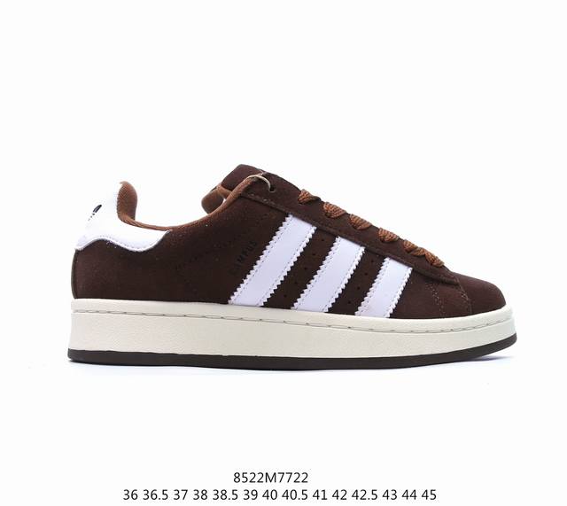 阿迪达斯 Adidas Originals Campus Shoes 00S 阿迪达斯 低帮 棕色 男女同款 面包鞋防滑耐磨低邦板鞋 鞋身以棕色翻毛皮为主，搭配