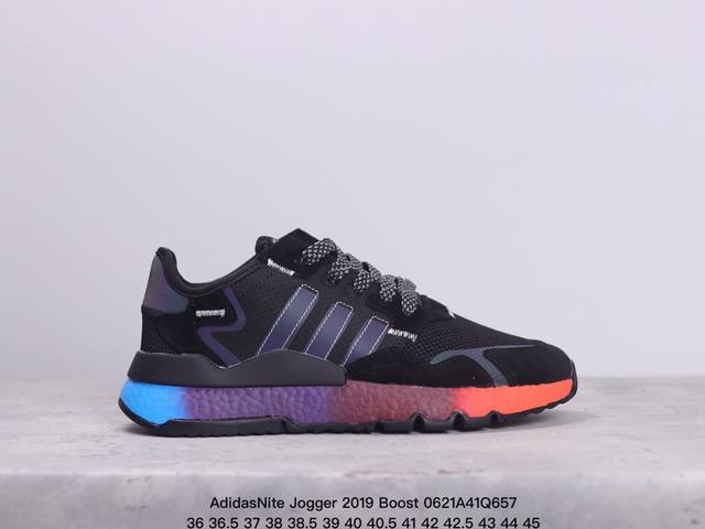 Adidasnite Jogger 2019 Boost三叶草 联名夜行者 复古跑鞋 原厂材料 原厂大底 私家独模 网布搭配麂皮拼接打造鞋面 极具复古风格鞋头及