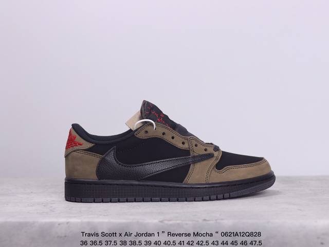 公司级aj1倒勾travis Scott X Air Jordan 1 ” Reverse Mocha “ Aj1乔1 Ts 闪电 联名倒钩 低帮文化篮球鞋 完