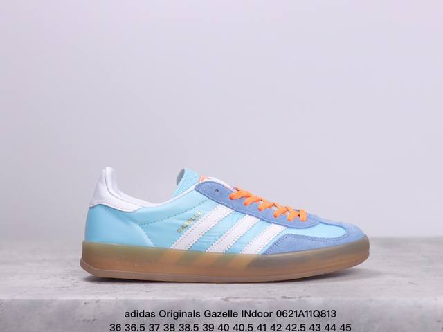 公司级adidas Originals Gazelle Indoor 三叶草休闲防滑耐磨低帮板鞋 鞋头出色设计 塑就出众贴合感 稳固的后跟贴合足部曲线设计 软弹