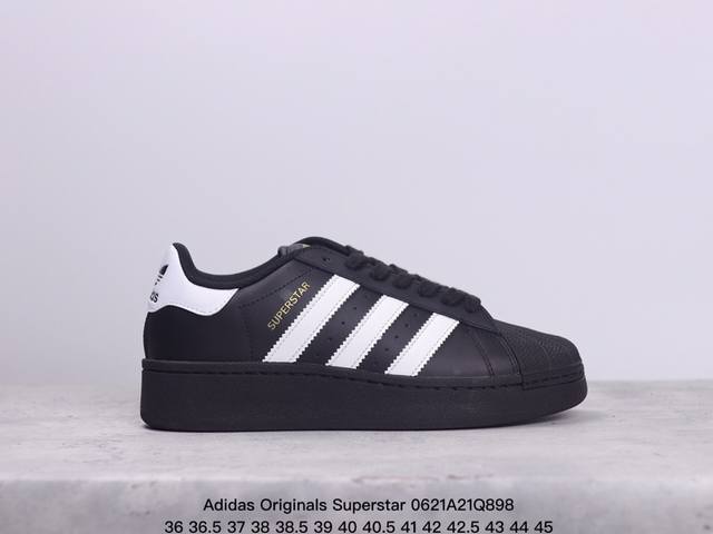 公司级阿迪达斯 三叶草adidas Originals Superstar Xlg 贝壳头系列低帮厚底松糕经典百搭休闲运动板鞋xl“皮革武士黑白logo”Ig9