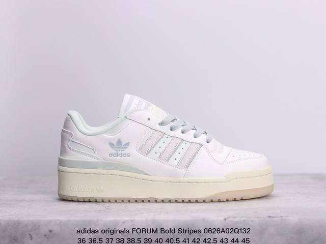 公司级adidas Originals Forum Bold Stripes 防滑 减震 低帮 板鞋 男女同款 白蓝 #独家原版原盒 原底原料 开模打造 #原厂