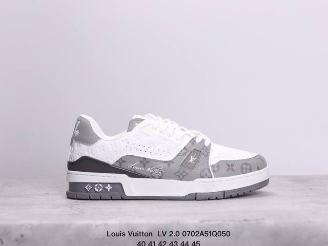 公司级路易威登 Louis Vuitton Lv 2.0路易威登板鞋 二代 拼接皮革 内嵌式绑带 新款 Lv Trainer最新配色运动鞋 L家 篮球鞋风格运动