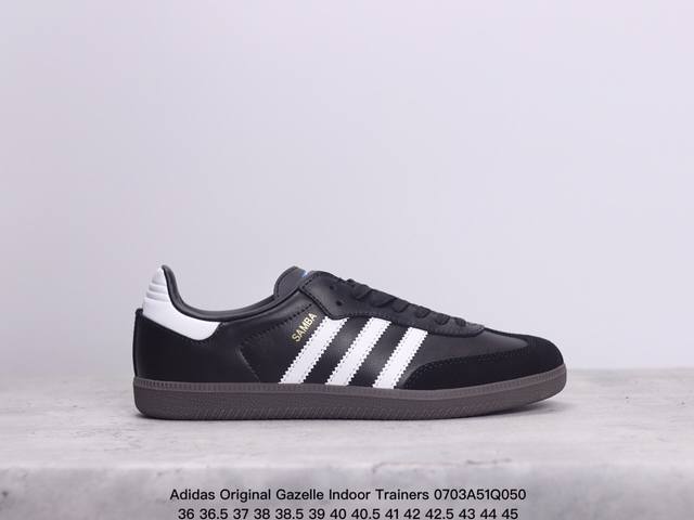 公司级ad Original Gazelle Indoor Trainers 瞪羚室内鞋系列低帮复古百搭休闲运动德训风板鞋 粉黑 Ie7002 独家前帮工艺加持