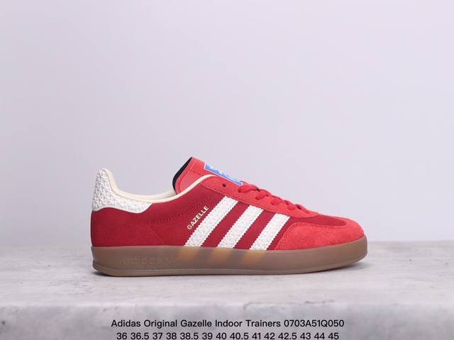 公司级ad Original Gazelle Indoor Trainers 瞪羚室内鞋系列低帮复古百搭休闲运动德训风板鞋 粉黑 Ie7002 独家前帮工艺加持