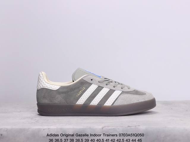 公司级ad Original Gazelle Indoor Trainers 瞪羚室内鞋系列低帮复古百搭休闲运动德训风板鞋 粉黑 Ie7002 独家前帮工艺加持