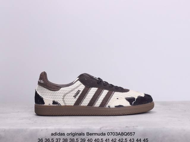 Adidas Originals Bermuda整双鞋以传统的低帮呈现，马卡龙配色的清新造型。鞋身以细腻的绒面麂皮包裹，中底选择了与德训鞋类似的生胶材质打造。并 - 点击图像关闭