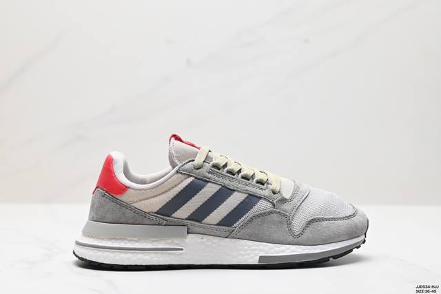 真标adidas Originals Zx 500 Rm Grey Four Scarlet 网布 圆头系带 减震防滑 低帮 生活休闲鞋 货号:B42204 尺