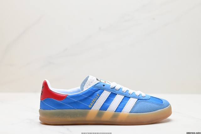 真标adidas Originals Gazelle Indoor 三叶草休闲防滑耐磨低帮板鞋 鞋头出色设计 塑就出众贴合感 稳固的后跟贴合足部曲线设计 软弹舒