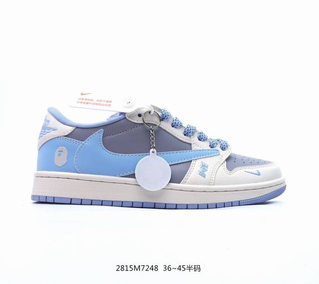 Travis Scott X Fragment Design X Jordan Air Jordan 1 Low Og Sp Aj1 乔1 Lv蔚蓝双勾 低帮文