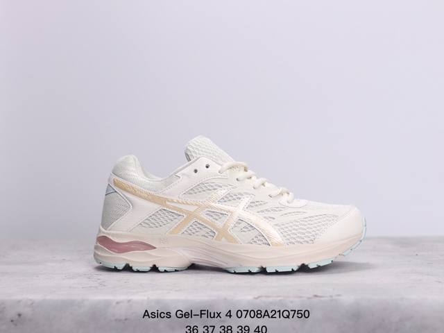 Asics 亚瑟士 Gel-Flux 4 男女子运动鞋舒适跑鞋缓震透气跑步鞋 。Gel-Flux4采用的是新一代轻质网布面，大孔洞设计极具透气性，柔软包覆双脚，