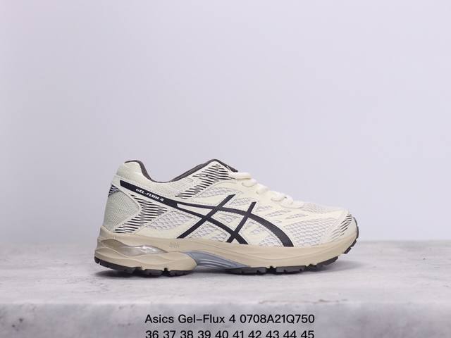 Asics 亚瑟士 Gel-Flux 4 男女子运动鞋舒适跑鞋缓震透气跑步鞋 。Gel-Flux4采用的是新一代轻质网布面，大孔洞设计极具透气性，柔软包覆双脚，