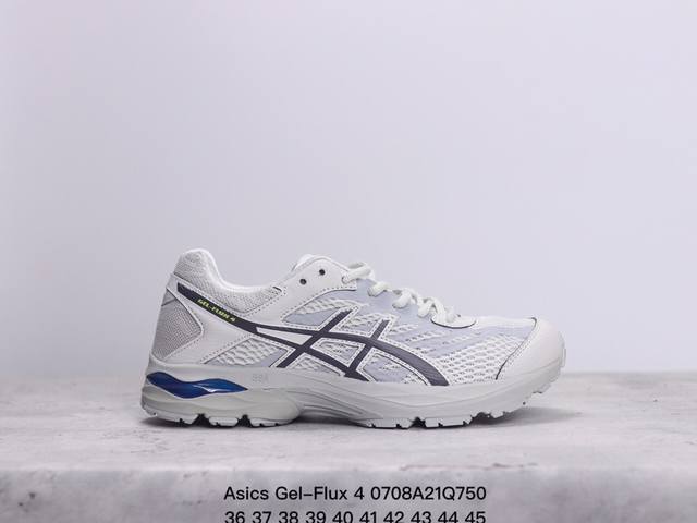 Asics 亚瑟士 Gel-Flux 4 男女子运动鞋舒适跑鞋缓震透气跑步鞋 。Gel-Flux4采用的是新一代轻质网布面，大孔洞设计极具透气性，柔软包覆双脚，