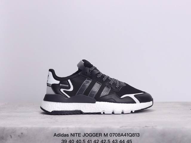 公司级阿迪达斯三叶草 Nite Jogger M 经典运动跑鞋 夜行者 复古跑鞋原厂材料 原厂大底 私家独模 网布搭配麂皮拼接打造鞋面 极具复古风格鞋头及鞋跟点