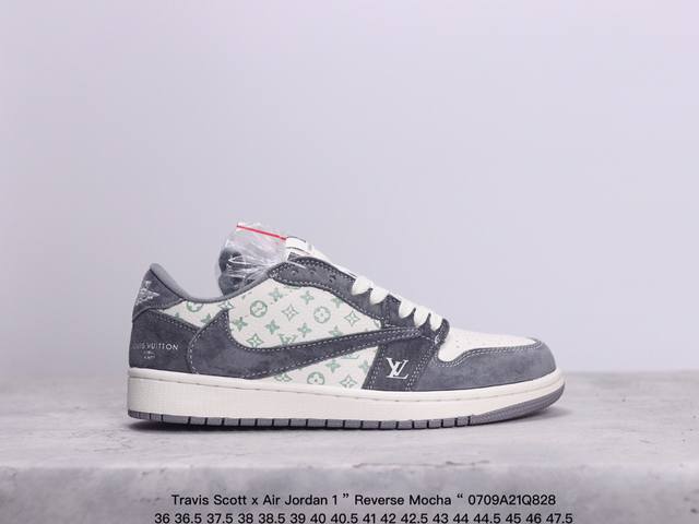 公司级aj1倒勾travis Scott X Air Jordan 1 ” Reverse Mocha “ Aj1乔1 Ts 闪电 联名倒钩 低帮文化篮球鞋 完