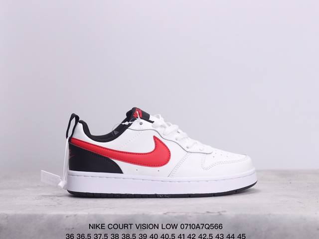 Nike Court Vision Low 小空军 低帮百搭透气休闲运动板鞋。 百搭单品正面、内侧、外侧、前面和后面视角看下这双白又白的小白鞋，它好像是一双经典