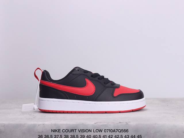 Nike Court Vision Low 小空军 低帮百搭透气休闲运动板鞋。 百搭单品正面、内侧、外侧、前面和后面视角看下这双白又白的小白鞋，它好像是一双经典