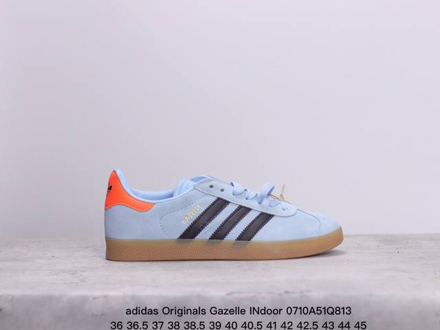 公司级adidas Originals Gazelle Indoor 三叶草休闲防滑耐磨低帮板鞋 鞋头出色设计 塑就出众贴合感 稳固的后跟贴合足部曲线设计 软弹