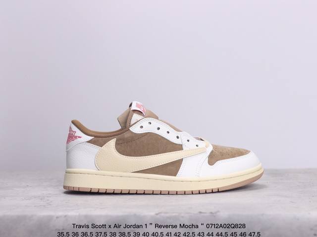 公司级aj1倒勾travis Scott X Air Jordan 1 ” Reverse Mocha “ Aj1乔1 Ts 闪电 联名倒钩 低帮文化篮球鞋 完