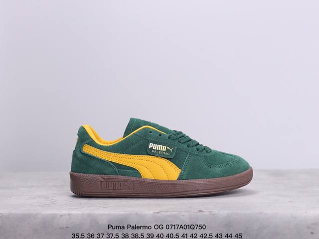 Puma Palermo Og经典休闲板鞋 彪马 防滑耐磨低帮德训板鞋 孔眼底座和脚趾凸起由绒面革材料制成 支持侧踏时的踏步工作 脚背和侧板采用尼龙网布 即使在