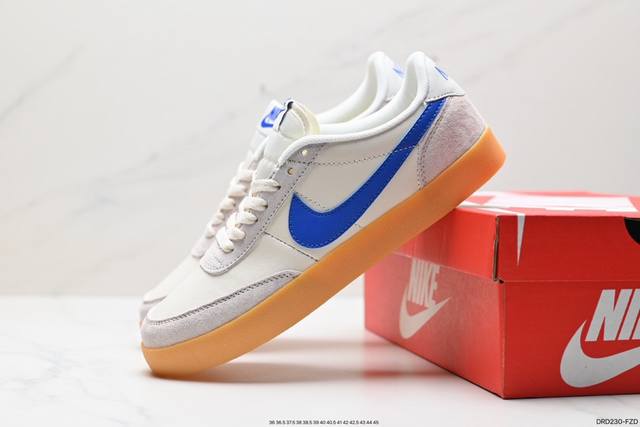 公司级耐克板鞋 生胶米白绿色 复古板鞋j.Crew X Nike 联名 Killshot Ii Leather 采用米白色皮革制作鞋身，蓝色 Swoosh 点缀