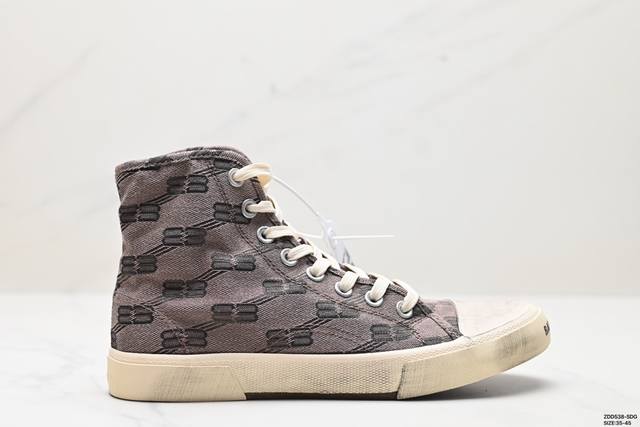 公司级balenciaga巴黎世家 Paris High Top Grafhti 棉质 高帮 系带做旧版 时尚板鞋 原版原装大盒 还原官方配置 货号:68875