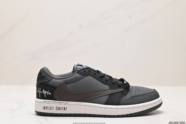 公司级aj1倒勾travis Scott X Air Jordan 1 ” Reverse Mocha “ Aj1乔1 Ts 闪电 联名倒钩 低帮文化篮球鞋 货