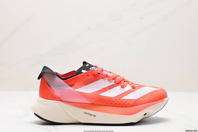 公司级adidas Adizero Adios Pro 3马拉松飞线贾卡轻质透气休闲运动跑步鞋 采用双层透气网纱 Flywire动态飞线绑缚鞋面材质 内置zoo