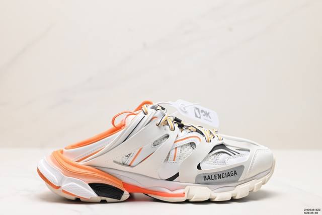 公司级balenciaga巴黎世家 Track Mule 1.0 皮革 包头拖鞋 官方全套配件鞋盒 鞋带 防尘纸配套齐全 货号:653813 W3Nb1 010