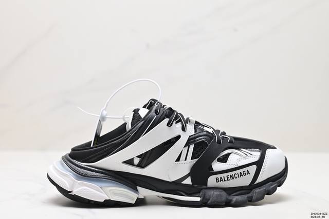 公司级balenciaga巴黎世家 Track Mule 1.0 皮革 包头拖鞋 官方全套配件鞋盒 鞋带 防尘纸配套齐全 货号:653813 W3Nb1 010