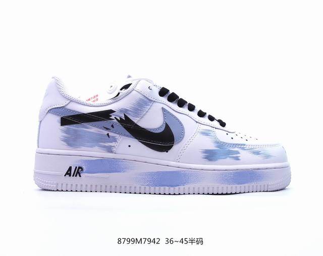 官方爆款定制 二次元主题 Nike Air Force 1 Low’07 手绘 断裂 三勾阴影 白蓝黑 空军一号低帮休闲板鞋 定制皮料 原厂3D打印 定制鞋盒