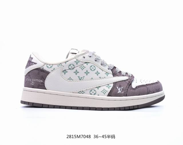 定制重磅三方联名，当红嘻哈歌手特拉维斯 斯科特 Air Jordan 1 Low Og Sp Damier Azur Brown Lv Monogram Aj1