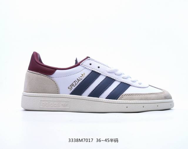 三叶草 Handball Spezial 1比1工匠精神 全鞋采用进口头层猪八制作 牛筋耐磨大底 承载青春情怀的板鞋，是现在潮男靓女上脚的大热鞋款 经典三条杠装