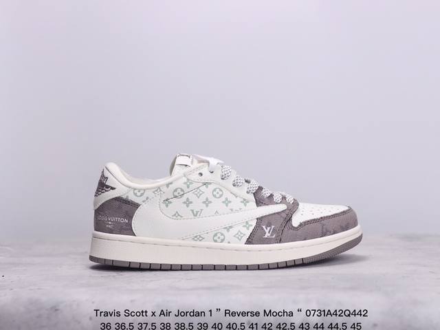 公司级aj1倒勾travis Scott X Air Jordan 1 ” Reverse Mocha “ Aj1乔1 Ts 闪电 联名倒钩 低帮文化篮球鞋 完