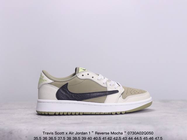 公司级aj1倒勾travis Scott X Air Jordan 1 ” Reverse Mocha “ Aj1乔1 Ts 闪电 联名倒钩 低帮文化篮球鞋 完