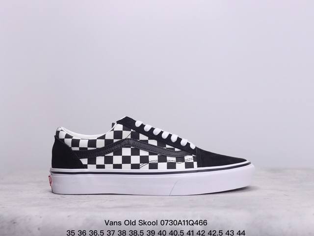 vans Old Skool 舒适百搭 防滑减震 低帮 棋盘格板鞋经典款升级款鞋舌满印棋盘格 男女鞋 颜色：Vans低帮黑白格子深蓝鞋合 货号：Vn000D56