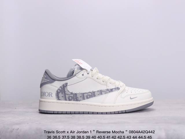 公司级aj1倒勾travis Scott X Air Jordan 1 ” Reverse Mocha “ Aj1乔1 Ts 闪电 联名倒钩 低帮文化篮球鞋 完