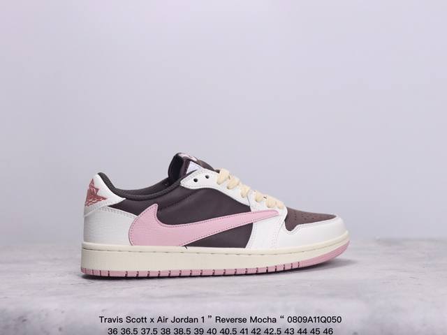 公司级aj1倒勾travis Scott X Air Jordan 1 ” Reverse Mocha “ Aj1乔1 Ts 闪电 联名倒钩 低帮文化篮球鞋 完